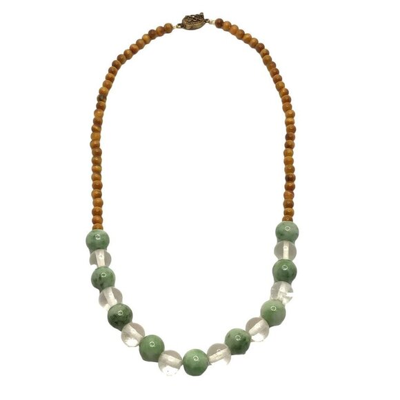 Beaded Necklace Vintage Tigers Eye Natural Stone Quartz Clasp Marked Silver - Picture 2 of 4